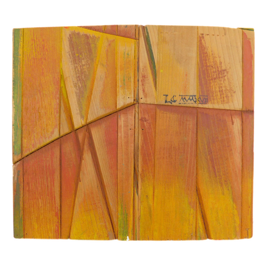 Wooden panel with initials LC and date MMXVII