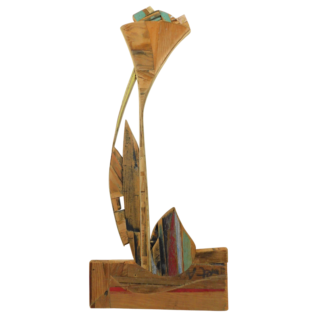 Wooden sculpture back on a white background