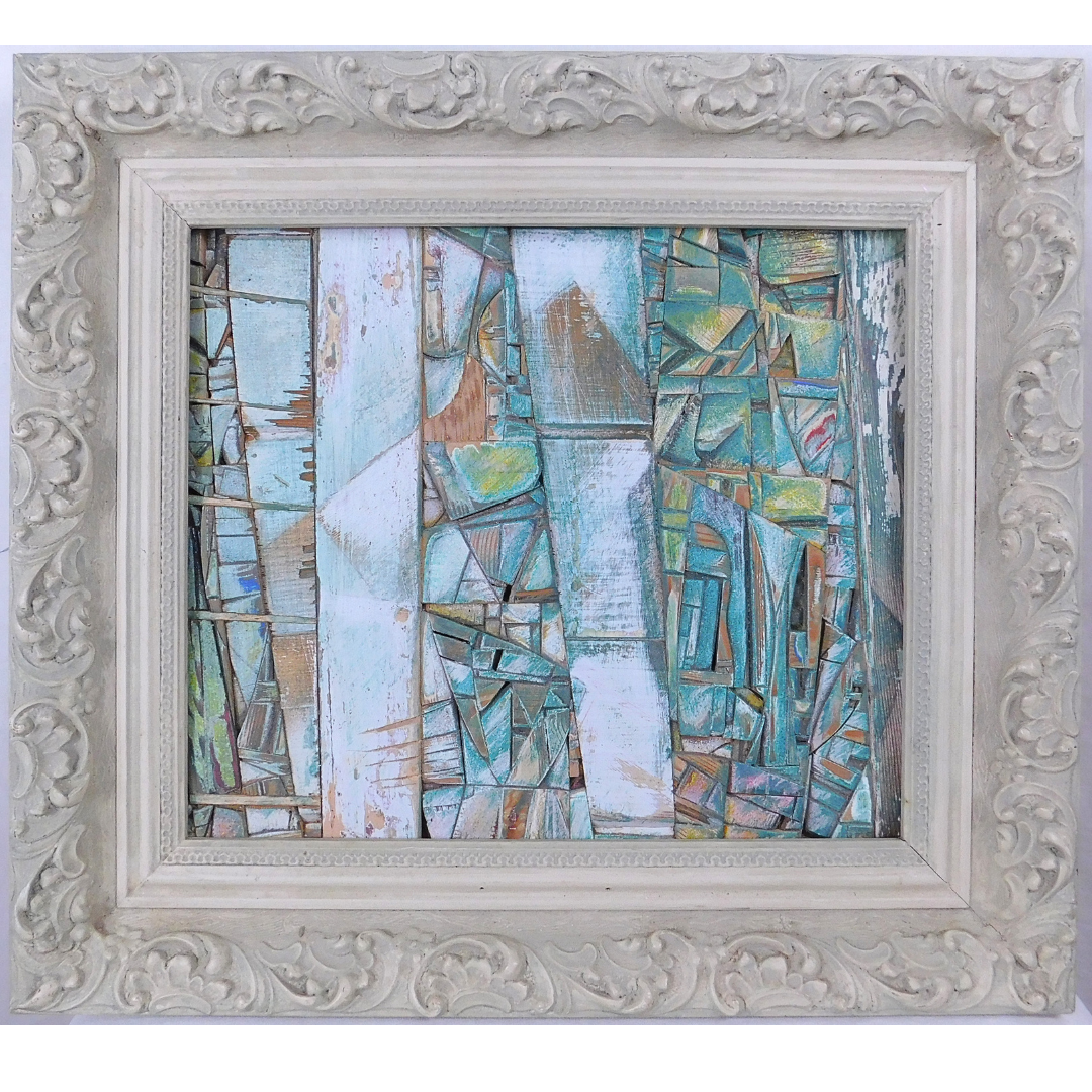 Abstract artwork in a decorative frame on a white background