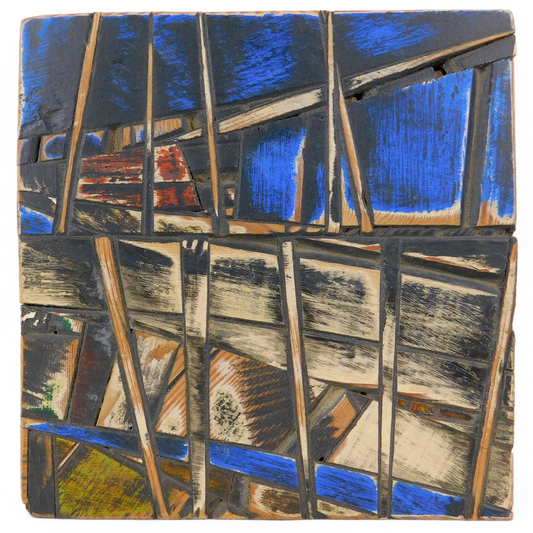 Abstract art piece with geometric shapes and blue tones